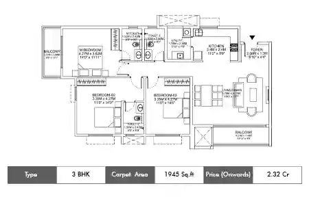 3 BHK-1945 Sq.ft. Floor Plan